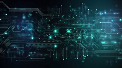 Obraz premium Abstract Digital Circuitry: Teal and Dark Background Technology