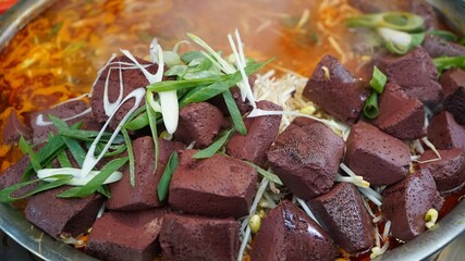 Korean beef soup with cow blood sausage : Seonjiguk Soup