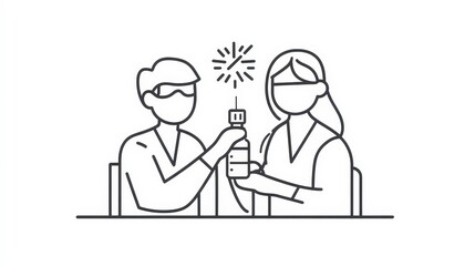 Two People Making Connection with a USB Bottle in Minimalist Style