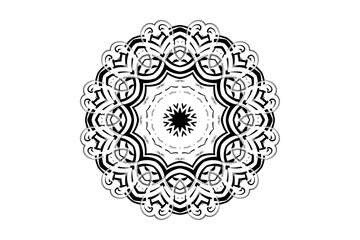 Monochrome Mandala with Radiating Sun Center and Intricate Patterned Layers
