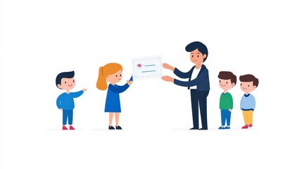 Obraz premium Celebration of Achievement with Certificate in a Colorful Classroom