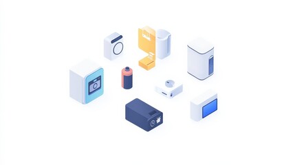 Colorful Isometric Kitchen Appliances with Modern Design Elements