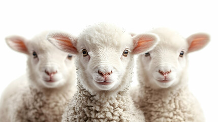 Obraz premium Adorable Lambs: Three Fluffy Sheep, Close-Up View