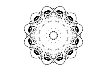 Geometric Mandala Design in Black and White with Radiating Symmetrical Patterns
