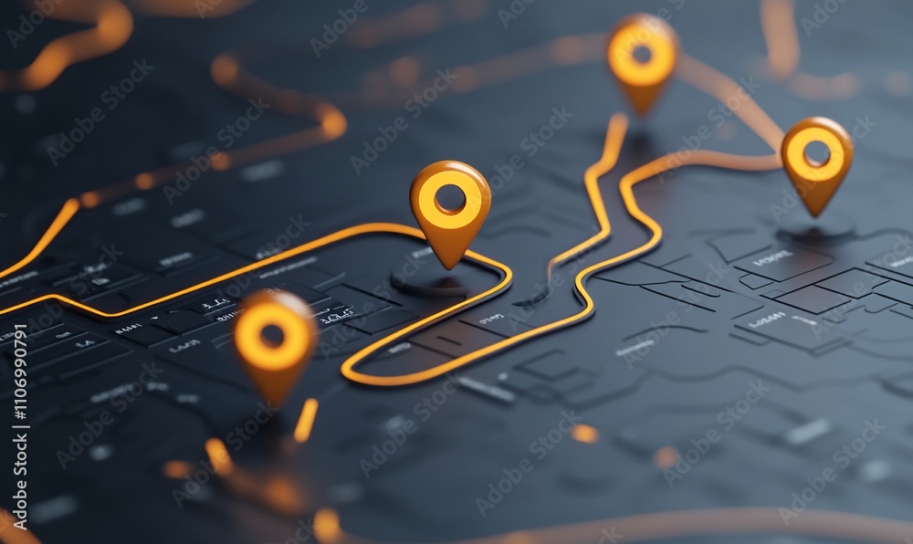 Aufkleber A stylized map with location pins and connected pathways.