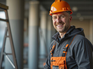 Portrait of a cheerful engineer smiling on construction site