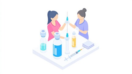 Healthcare Professionals Preparing Vaccines at a Modern Clinic