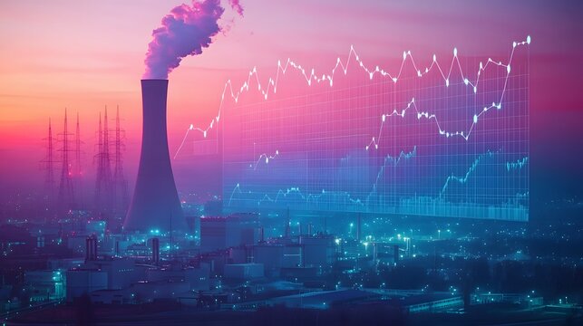 Visual Representation of Nuclear Energy Growth Forecast with Graphs and Charts Depicting Trends in Power Generation and Emissions Reduction in a Modern Landscape