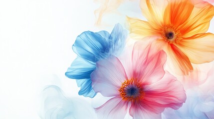 Fototapeta premium Vibrant blooming colorful flower against a soft cloudy white background