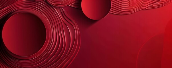 Abstract Red Layered Circular And Wave Forms Design