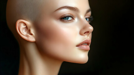 Fototapeta premium Shaved Head Beauty: A Portrait of Radiance and Confidence