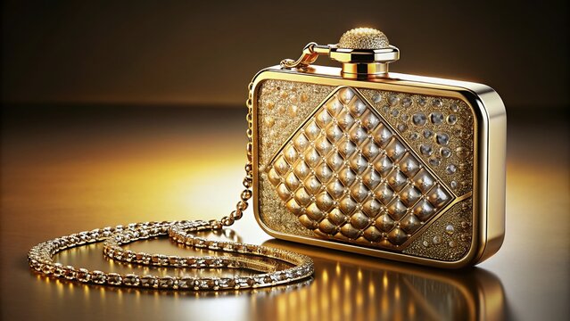 Lujosa billetera digital en forma de perfumero de oro con diamantes, una joya segura para tus finanzas y capital, ideal para llevar contigo y almacenar Bitcoin de forma elegante