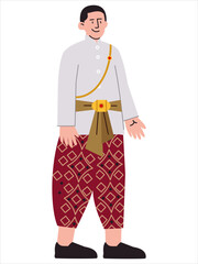 Suea Phraratchathan Thailand man traditional clothes attire Thai tradition culture dress clothes design icon set colorful