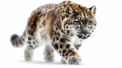 Obraz premium Majestic Snow Leopard Walks Gracefully, Wild Cat in Winter Wonderland, Stunning Fur, Big Cat