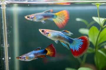 Fototapeta premium Some Guppy fish isolated on aquarium (Poecilia reticulata)