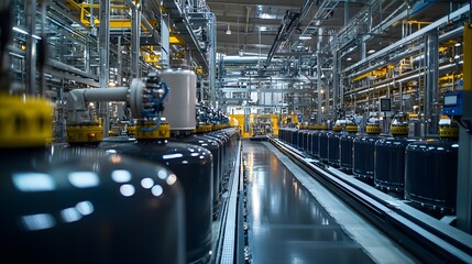 Fototapeta premium Modern High-Tech Fuel Production Facility Inside, Showcasing Advanced Processing Equipment and Efficient Systems for Energy Generation and Management