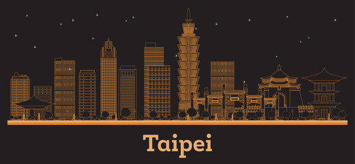Obraz premium Outline Taipei Taiwan Republic City Skyline with orange Buildings. Business Travel and Concept with Modern Architecture. Taipei Cityscape with Landmarks.