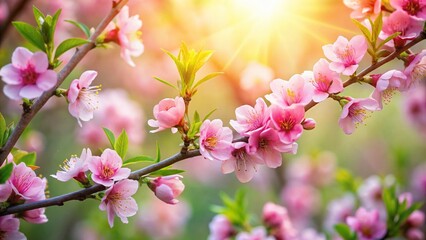 Obraz premium Lush Peach Blossoms in Spring - A Stunning Display of Delicate Flowers on Branches Captivating Nature's Beauty in an Artistic Composition Using the Rule of Thirds
