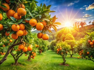 Lush Tangerines Swinging from Tree Branches in a Vibrant Hawaiian Orchard Captured in Documentary Photography Style