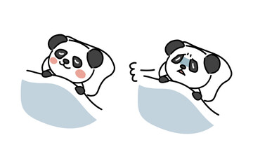 ぐっすり眠るパンダと眠れないパンダのセット