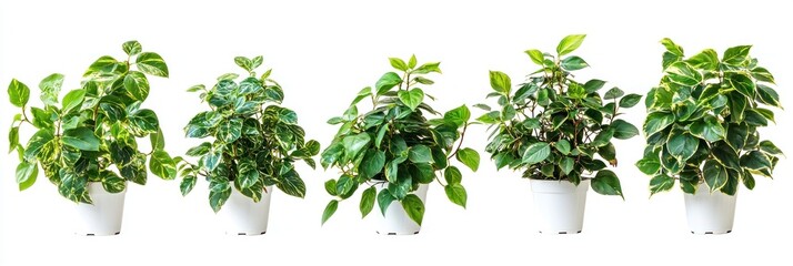 Obraz premium Six potted plants with green and yellow variegated leaves