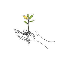 Hand Holding a Growing Plant with Roots Illustration