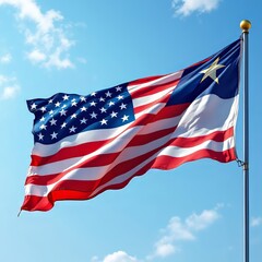 3D illustration: US and Liberian flags unite, showcasing a strong partnership.