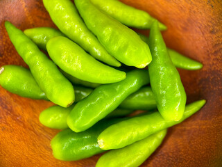 Fresh Cabai Rawit Hijau or Green Chili Pepper or Cayenne Pepper or Capsicum Frutescens.