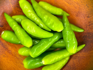 Fresh Cabai Rawit Hijau or Green Chili Pepper or Cayenne Pepper or Capsicum Frutescens.
