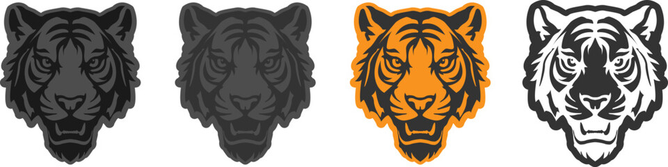 Set of tiger head logos in different colors, icons, prints, tiger patches. © Артем Яковенко