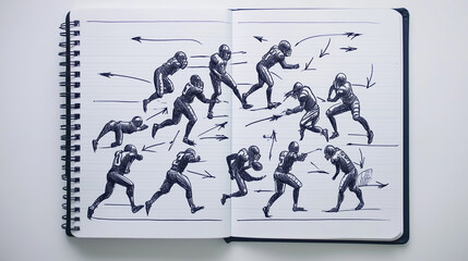 American Football Play Strategy Sketch on Notebook Page

