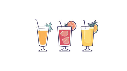 Refreshing Summer Drinks in Colorful Glasses with Garnishes