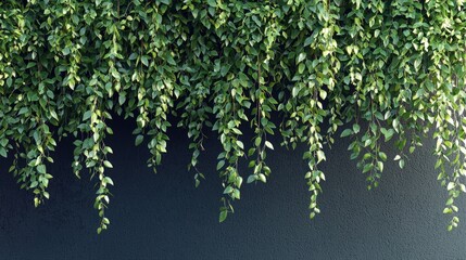 Fototapeta premium Lush Green Vines Hanging Against a Dark Grey Wall
