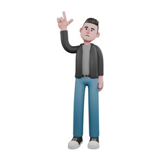 Professional Screenwriter Cartoon Design. A male screenwriter stands with one hand pointing upward with a "eureka" expression. Model Design