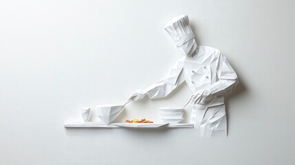 Chef Preparing Dish in Minimalist Paper Art Style