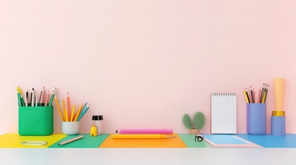Colorful Workspace with Stationery and Minimalist Decor Elements