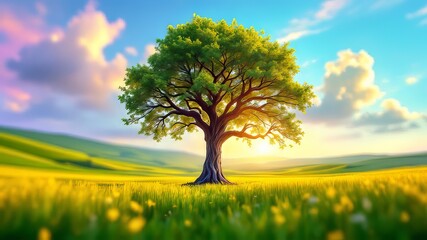 Obraz premium AI-crafted landscape, tilted perspective of trees.