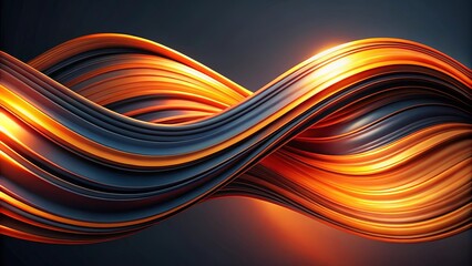 Abstract Swirling Orange and Dark Gray Forms, Dynamic 3D Render of Intertwined Curves