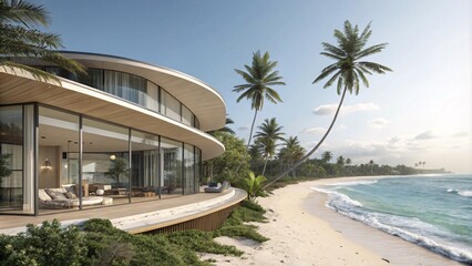 Fototapeta premium Beach House with Curved Design and Tropical Ocean Views V3