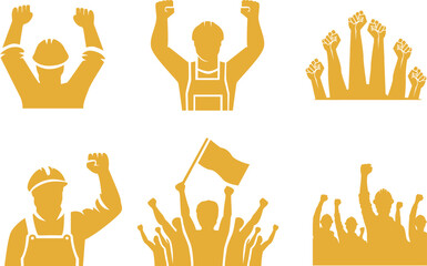 Labour raising hand silhouette concept set. Labour day concept collection vector design.
