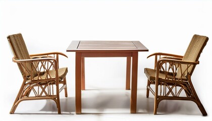 Outdoor table and chairs on isolated white background