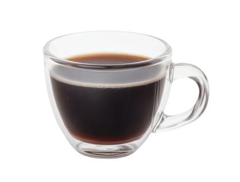 High-Quality PNG of Black coffee in glass cup Isolated on White Background – High Resolution