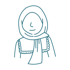 Serene Muslim Woman in Hijab: Line art illustration of a woman wearing a hijab, exuding peace and grace.  A minimalist depiction of elegance and faith. 