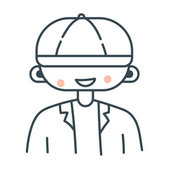Smiling Boy in Cap: Happy, cheerful illustration of a boy wearing a baseball cap. Perfect for children's book, apparel, or website design.  