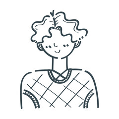 Doodle of a Smiling Person with Curly Hair 