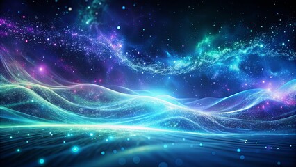 Obraz premium Celestial Landscape Glimmering Waves Under a Starry Sky, a Dreamlike Scene of Sparkling Energy and Cosmic Dust