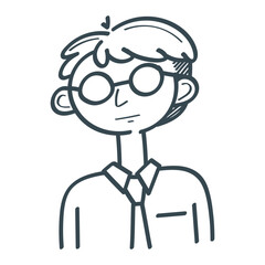 Doodle Man with Glasses: A simple, hand-drawn illustration of a man wearing glasses and a tie, capturing a whimsical and friendly vibe. Perfect for adding a touch of personality to your projects.
