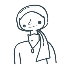 Doodle Woman with Scarf: A charming and simplistic hand-drawn illustration of a woman wearing a scarf, capturing a sense of warmth and coziness.