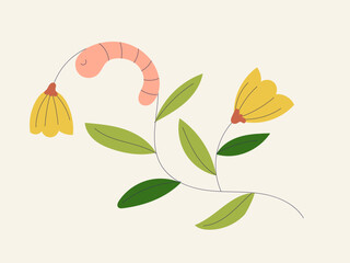 Worm on a Flower: A whimsical illustration of a worm gracefully perched on a delicate flower, symbolizing the beauty found in unexpected places.  