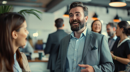 A company team meeting employee ceo party office conversation casual communication